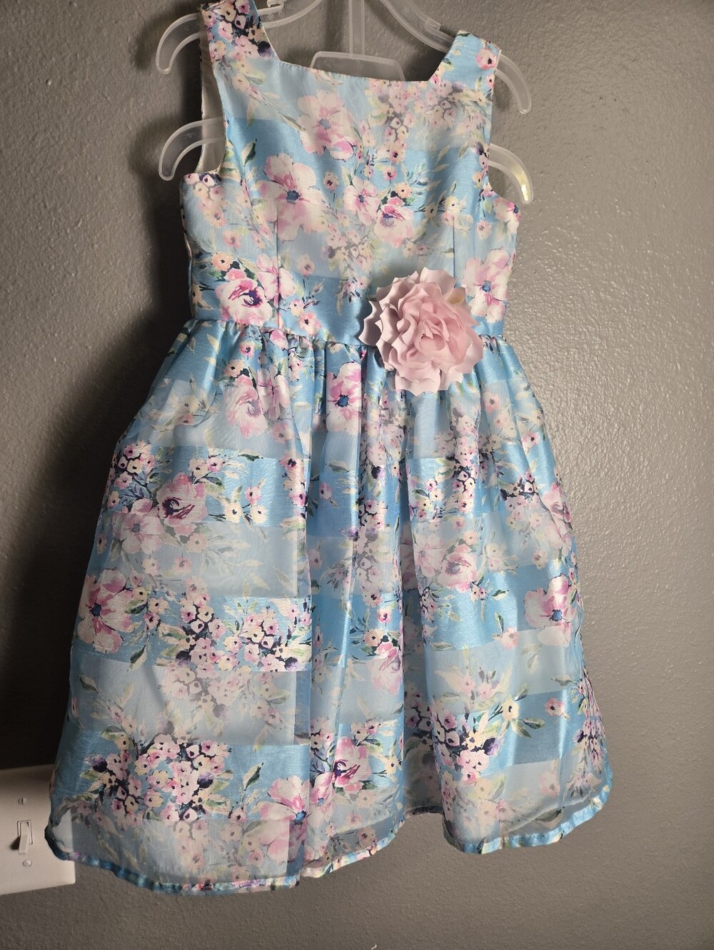 Pippa & Julie Mila Floral Shadow Stripe Organza Dress Size 6 Girls